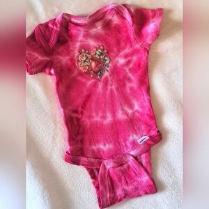 Handmade Pink Tie-Dye Baby Onesie with Floral Heart